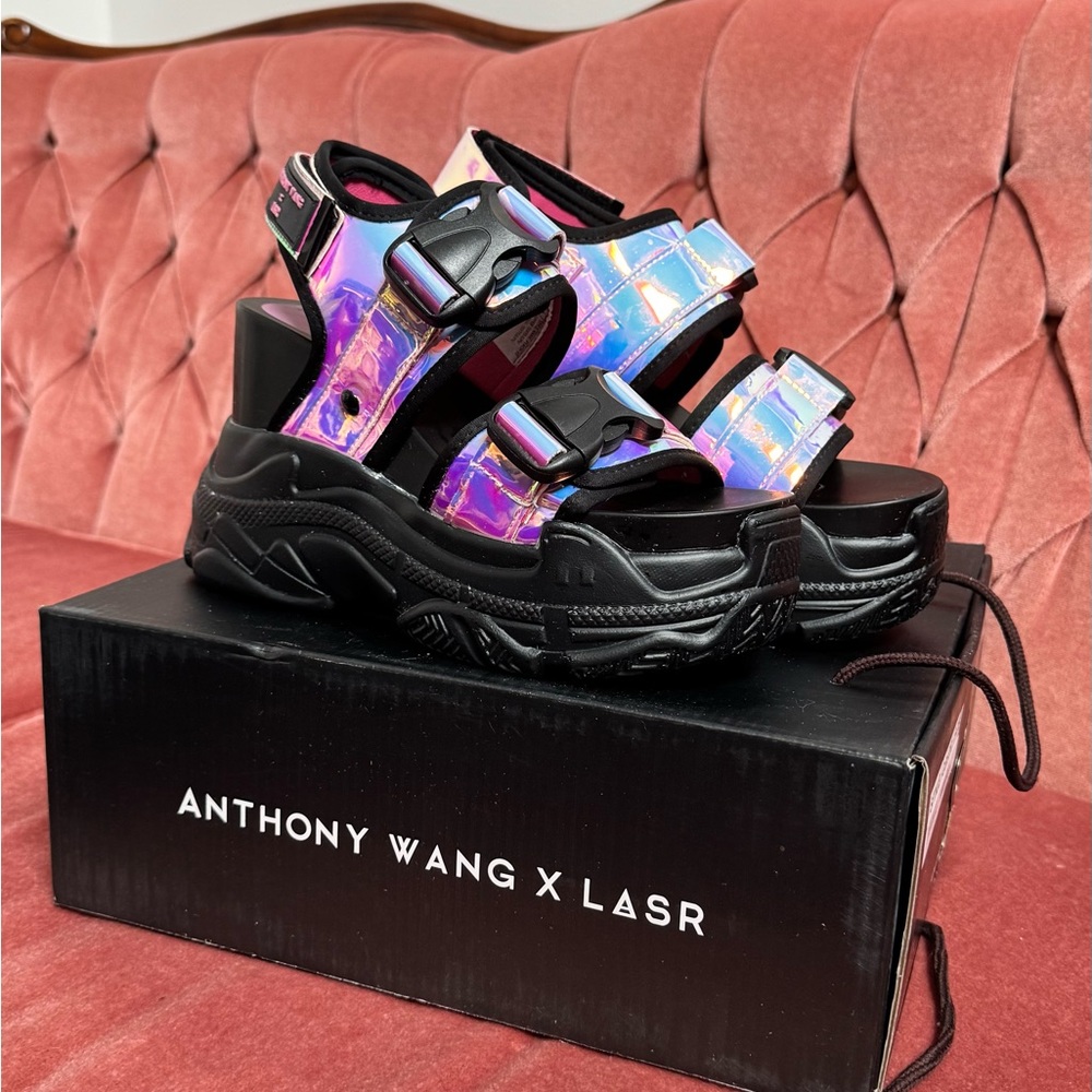 Anthony Wang x LA Style Rush (LASR) Black Holographic Platform Sandals